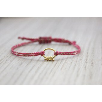 Bracelet minimaliste cordon fuchsia et argent massif