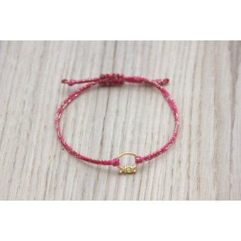 Bracelet fuchsia doré breloque noeud argent doré