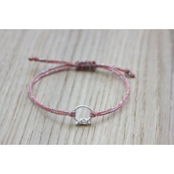 bracelet minimaliste cordon rose et argent massif
