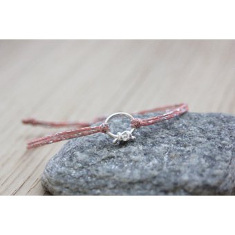 Bracelet rose argent breloque noeud argent