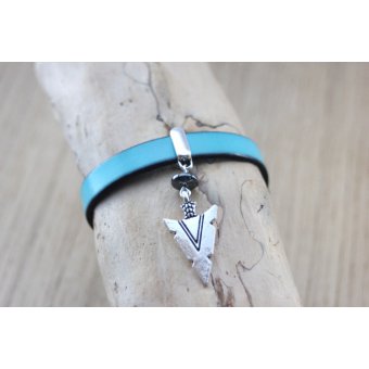 Bracelet cuir turquoise et fléche métal 