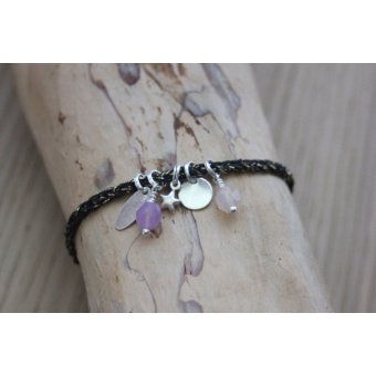 Bracelet tressé noir et breloques argent