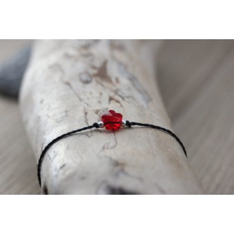 Bracelet cordon fleur en cristal swarovki rouge