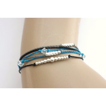 Bracelet ~ Summery ~ cordons noir, gris et bleu