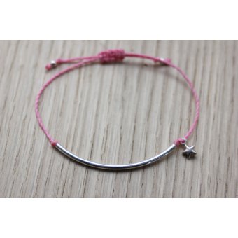 Bracelet cordon perle tube et étoile argent 