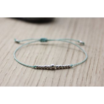 Bracelet cordon aqua perles rondes argent 925