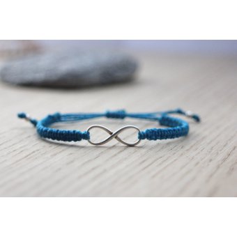 Bracelet cordon macramé Infini en argent massif