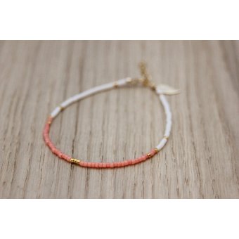 bracelet fin en or gold filled et miyuki corail