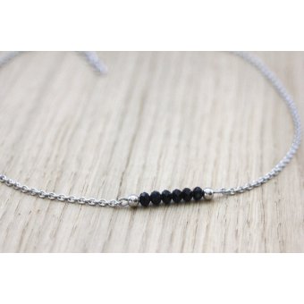 Collier acier et perles facettées noires