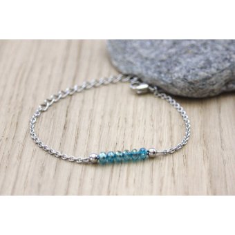 Bracelet barre en acier et perles turquoise