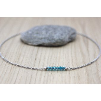 Collier en acier & perles facettées bleu turquoise