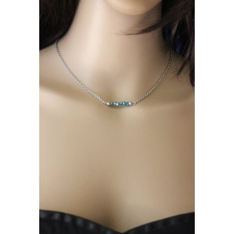 Collier en acier & perles facettées bleu turquoise