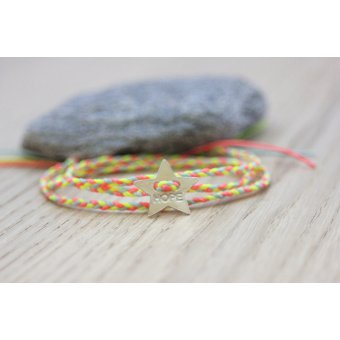 Bracelet tressé corail, aqua, jaune étoile argent