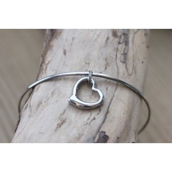 bracelet jonc en acier breloque coeur