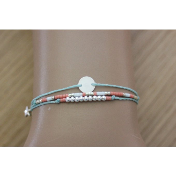 bracelet multi-rangs perles argent et miyuki