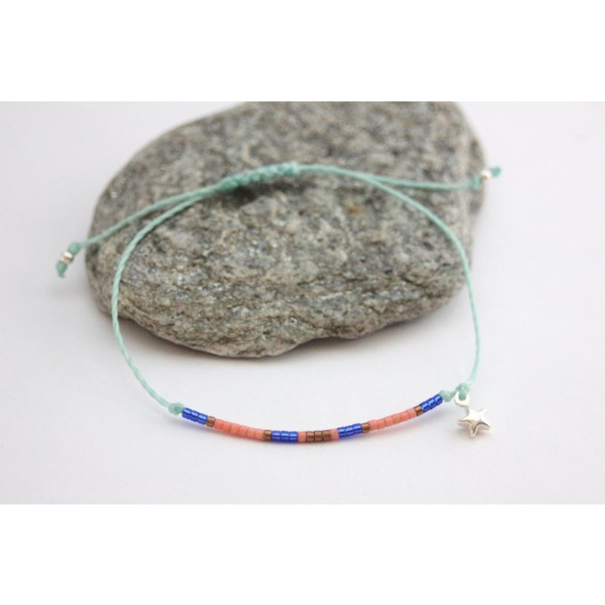 Bracelet perles Miyubi bleu, corail et argent 
