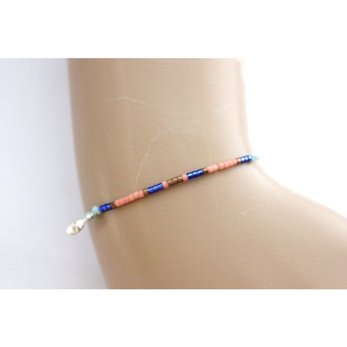 bracelet cordon aqua et corail