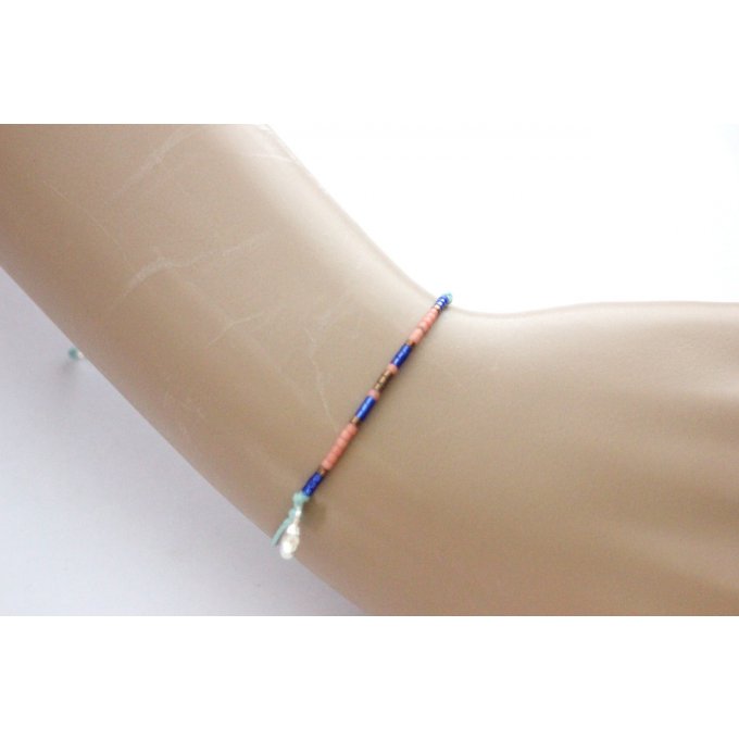 Bracelet perles Miyubi bleu, corail et argent 