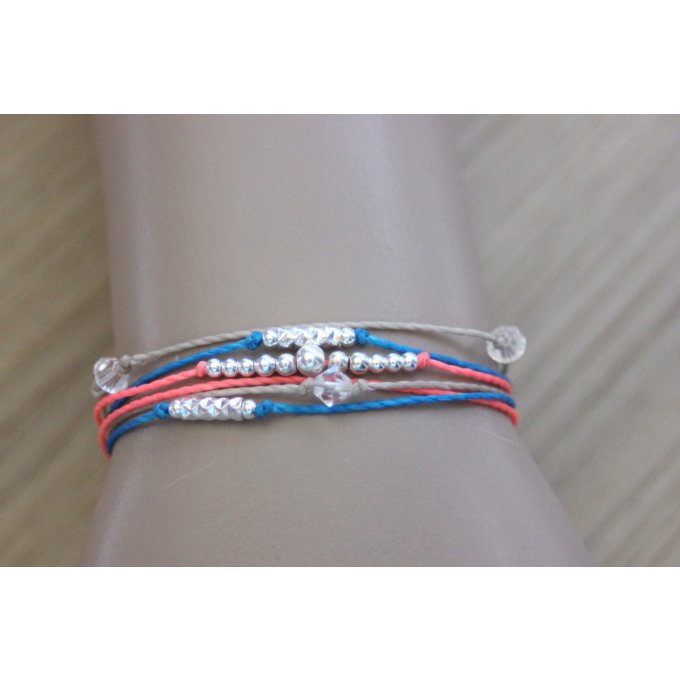 bracelet cordon bleu turquoise et corail