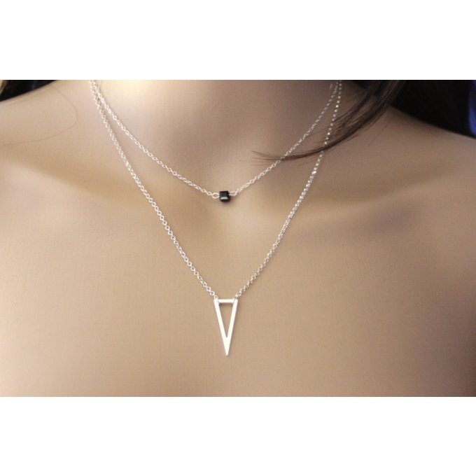 collier géométrique en argent massif