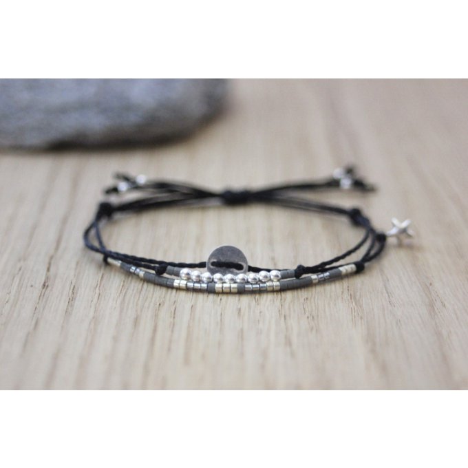 bracelet  cordon noir et perles argent by EmmaFashionStyle