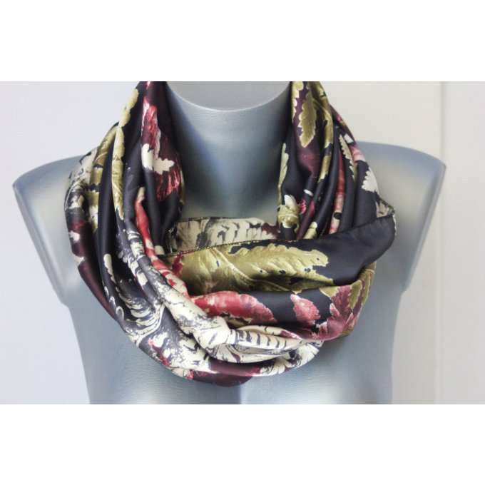 Snood imprimé feuillage marine, fuchsia & bronze