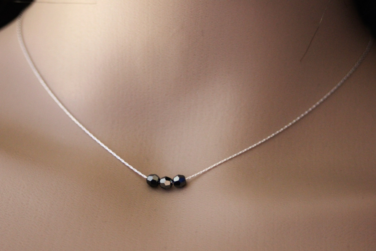 Collier argent 3 perles noires cristal swarovski