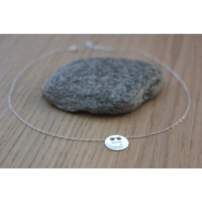 Collier argent médaille ronde gravée 'MAKE A WISH'