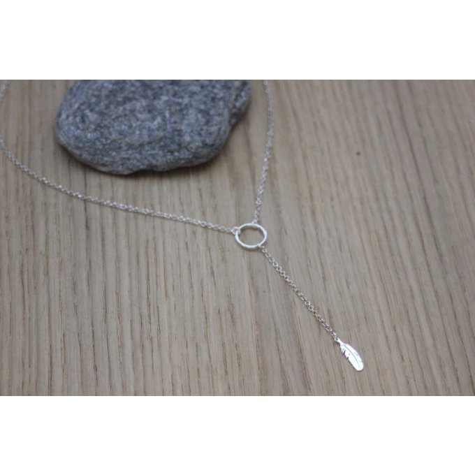 Collier argent massif pendentif plume