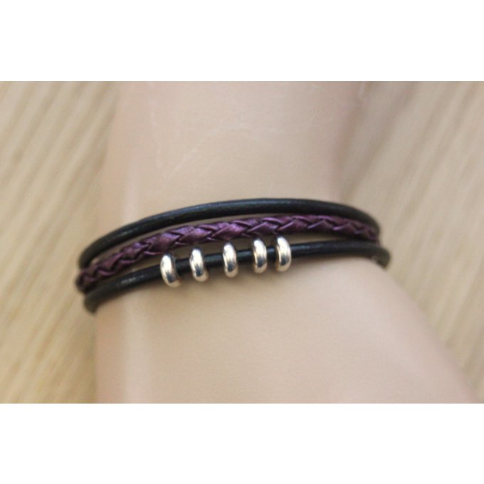 bracelet cuir noir et violet