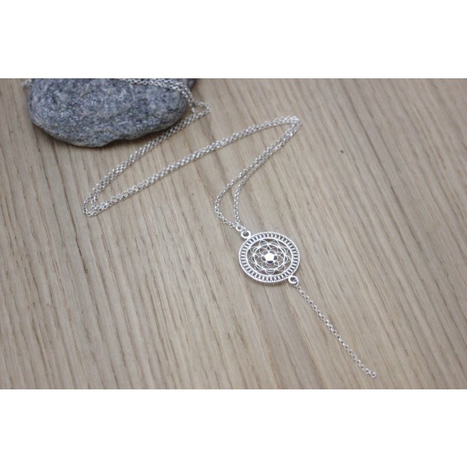 Sautoir en argent massif pendentif Mandala