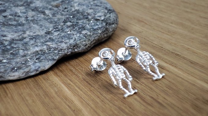 Boucles d'oreilles squelette en argent massif