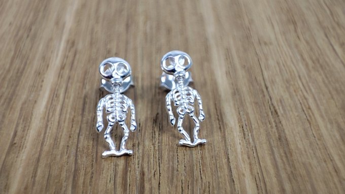 Boucles d'oreilles squelette en argent massif
