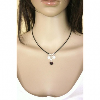 Collier Argent massif et Cuir 3 coeurs Swarovski