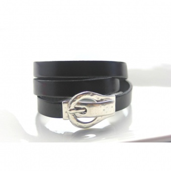 Bracelet manchette 3 tours en cuir noir