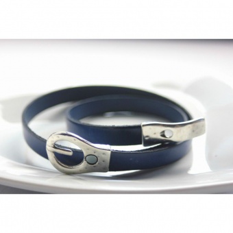 Bracelet manchette 3 tours en cuir bleu