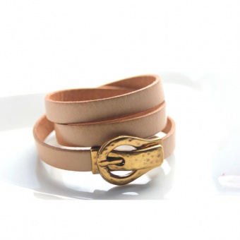 Bracelet manchette 3 tours en cuir beige