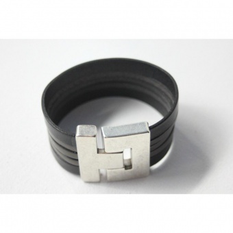 Bracelet homme en cuir noir et taupe