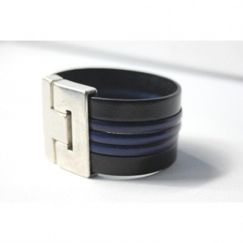 Bracelet homme en cuir noir et bleu fermoir aimantÃ©