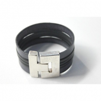 Bracelet manchette en cuir gris et noir 40mm