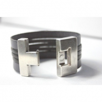 Bracelet manchette en cuir gris et noir 40mm