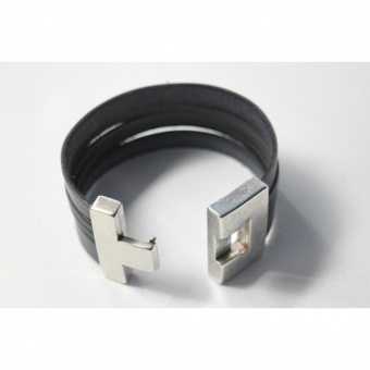 Bracelet manchette en cuir gris et noir 40mm