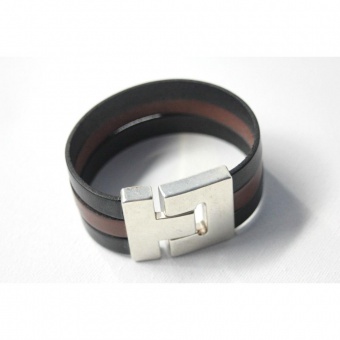 Bracelet manchette en cuir noir et marron 32mm