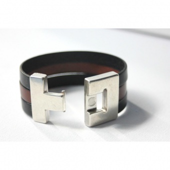 Bracelet manchette en cuir noir et marron 32mm