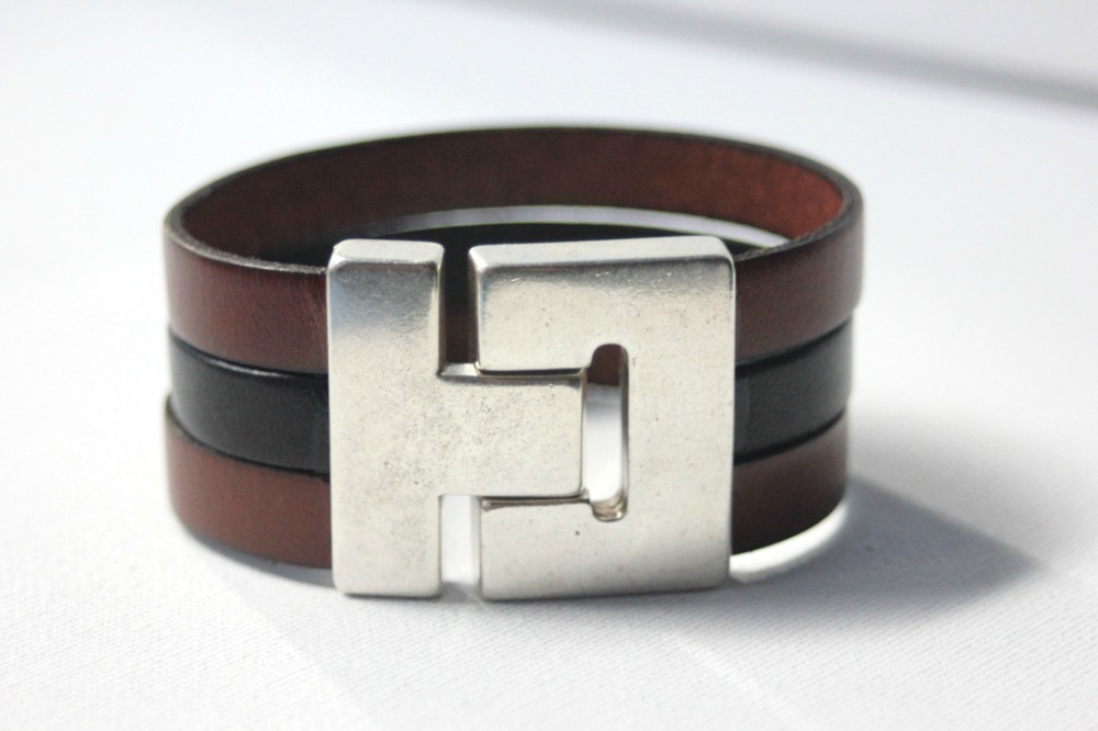Bracelet manchette en cuir marron et noir 32mm