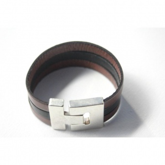 Bracelet manchette en cuir marron et noir 32mm