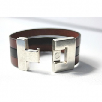 Bracelet manchette en cuir marron et noir 32mm