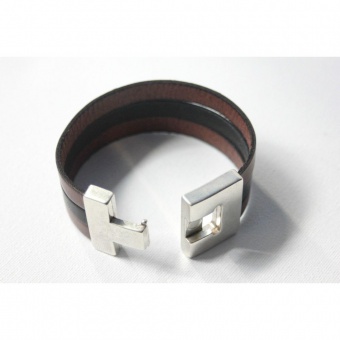 Bracelet manchette en cuir marron et noir 32mm