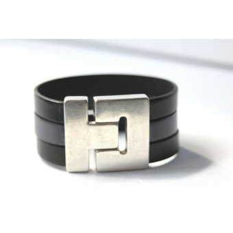 Bracelet manchette en cuir noir et gris 32mm