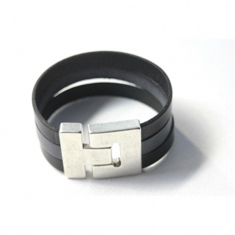 Bracelet manchette en cuir noir et gris 32mm